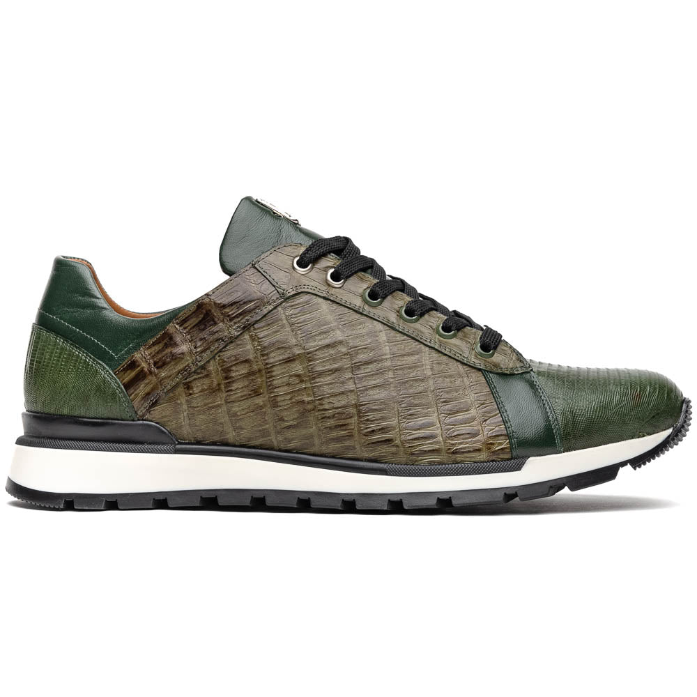 Portici Genuine Crocodile and Lizard Fashion Sneaker Green / Olive