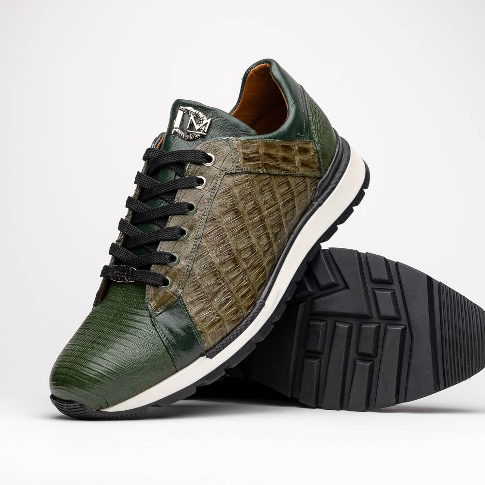 Portici Genuine Crocodile and Lizard Fashion Sneaker Green / Olive