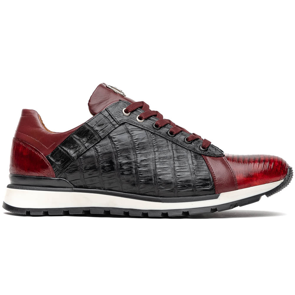 Portici Genuine Crocodile and Lizard Fashion Sneaker Wine / Black