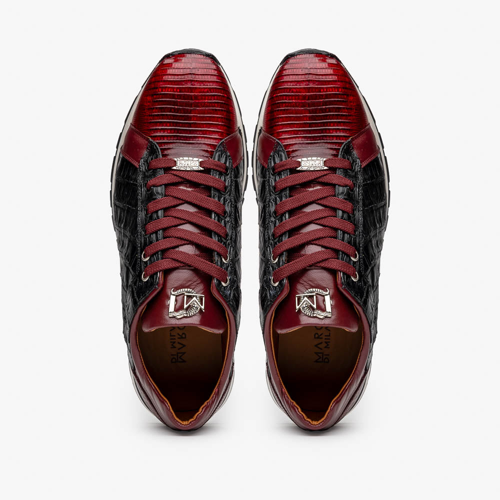 Portici Genuine Crocodile and Lizard Fashion Sneaker Wine / Black
