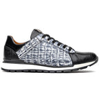 Portici Genuine Crocodile and Lizard Fashion Sneaker Newspaper / Black