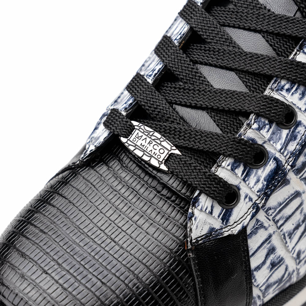 Portici Genuine Crocodile and Lizard Fashion Sneaker Newspaper / Black
