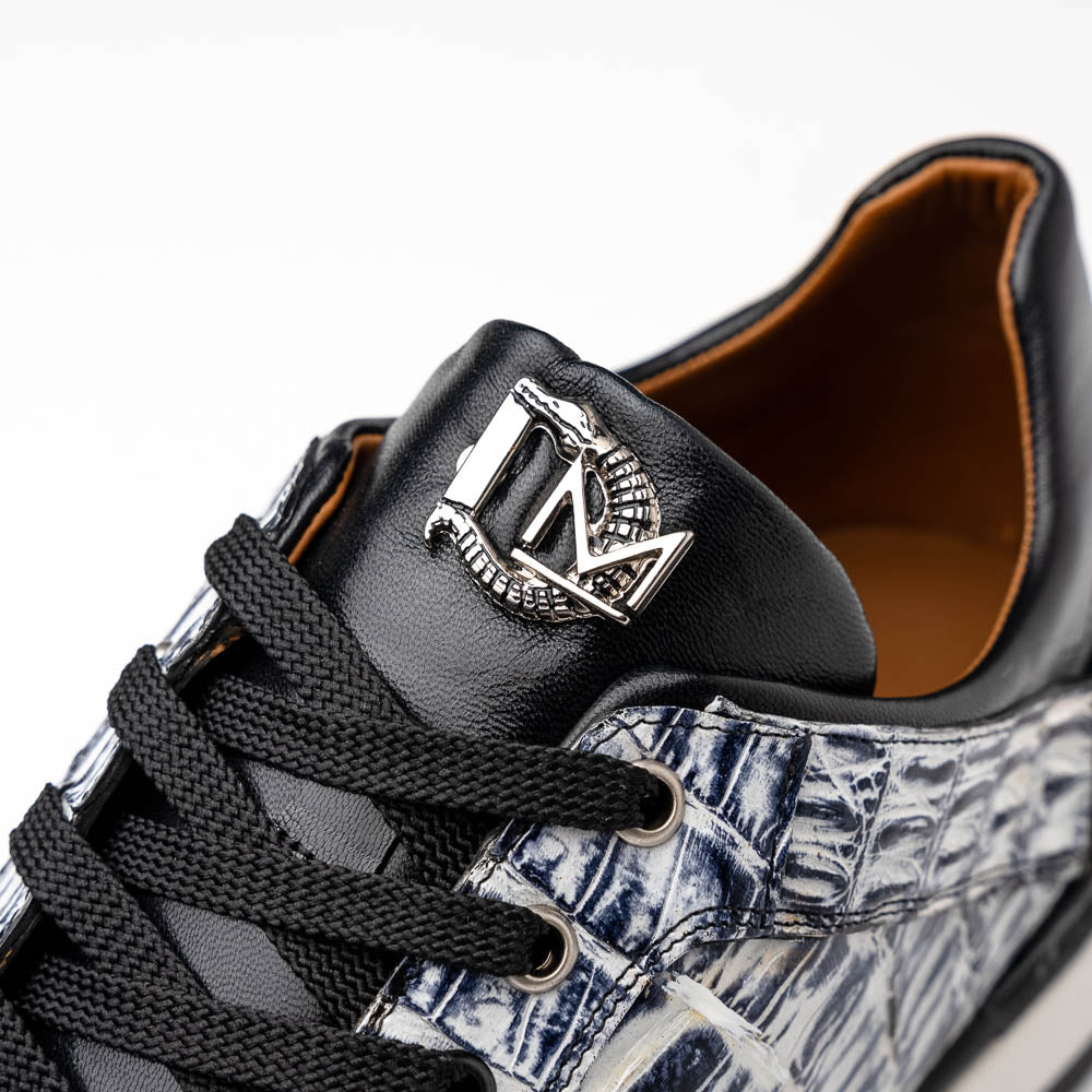 Portici Genuine Crocodile and Lizard Fashion Sneaker Newspaper / Black
