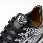 Portici Genuine Crocodile and Lizard Fashion Sneaker Newspaper / Black