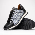 Portici Genuine Crocodile and Lizard Fashion Sneaker Newspaper / Black