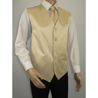 Men's Q Brand Formal Tuxedo Vest Tie and Hankie Satin #10 Beige 4X