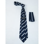 Men's Woven Tie Hankie Set J.Valintin Private Collection R82 Navy White Stripe