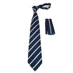 Men's Woven Tie Hankie Set J.Valintin Private Collection R82 Navy White Stripe
