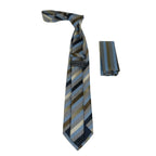 Men's Woven Tie Hankie Set J.Valintin Private Collection R89 Tan Blue Stripe