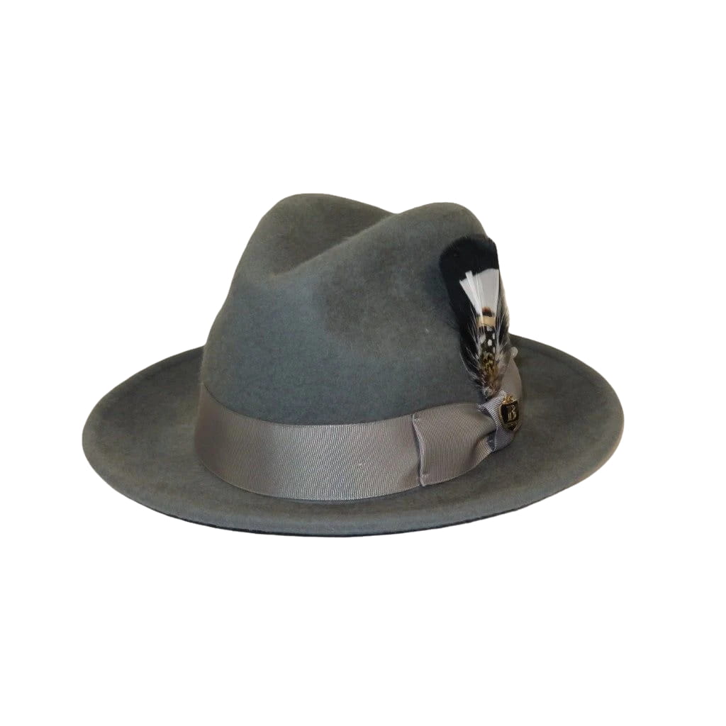 Men Bruno Capelo Hat Australian Wool Rabbit Fur Look Felt Fedora RA763 Gray