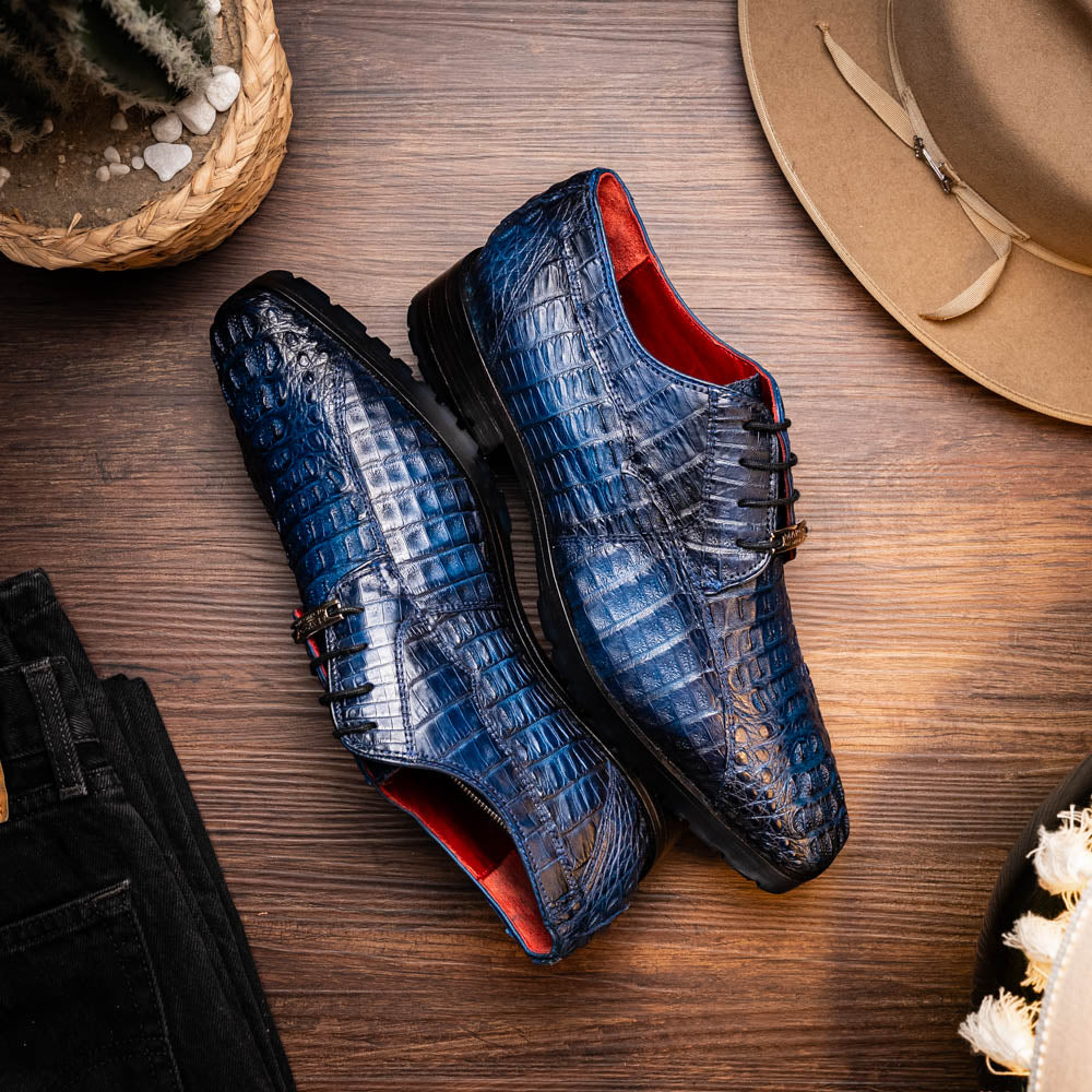 Men's Shoes genuine caiman crocodile skin Ragusa Stained Navy