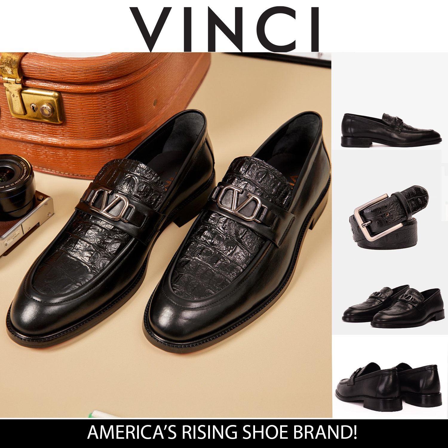 Vinci Amsterdam Black Bit Loafer Men Leather Shoes
