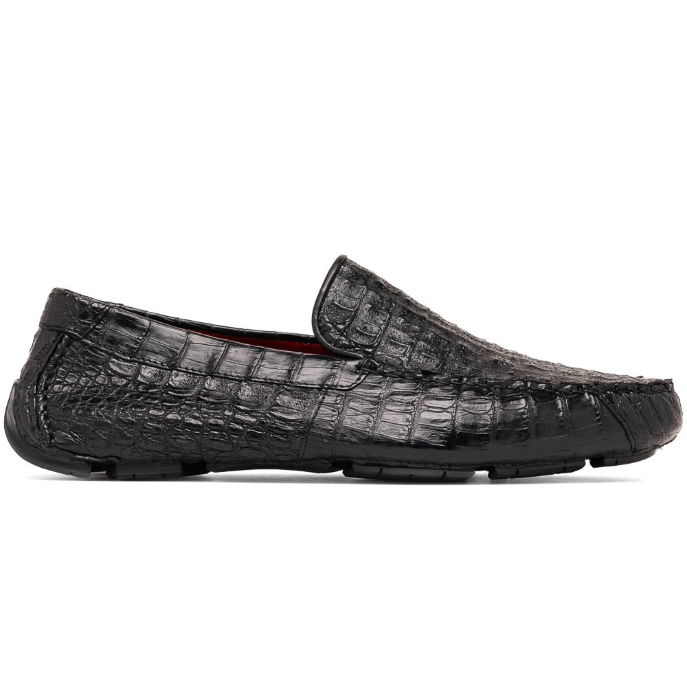 Remo Genuine Caiman Slip On Driving Loafers  Black