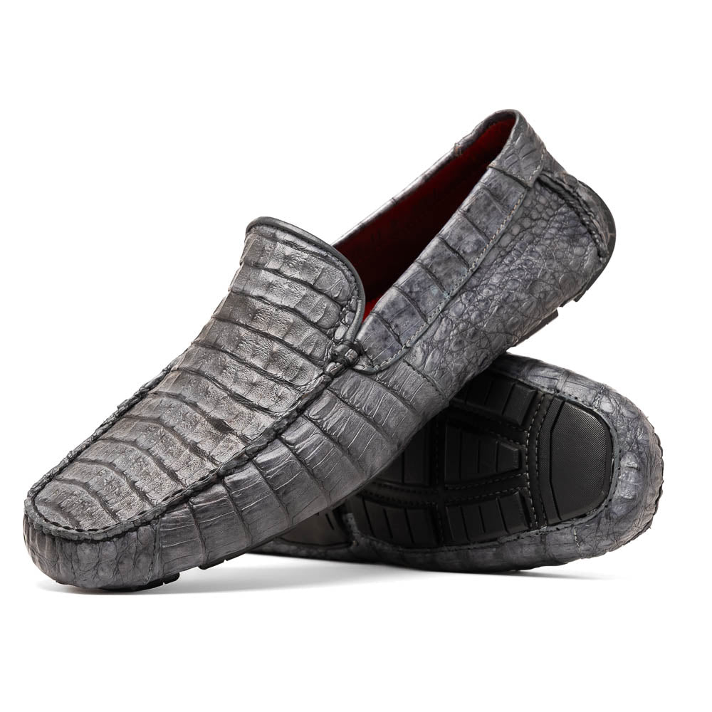 Remo Genuine Caiman Slip On Driving Loafers Gray