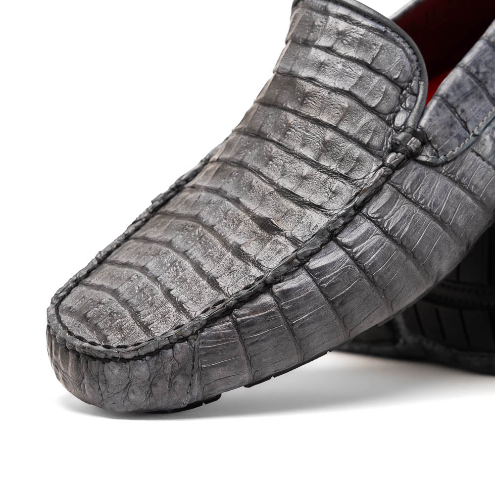 Remo Genuine Caiman Slip On Driving Loafers Gray