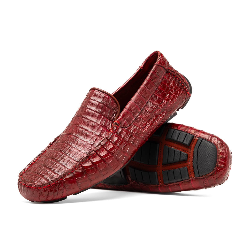 Remo Genuine Caiman Slip On Driving Loafers Wine