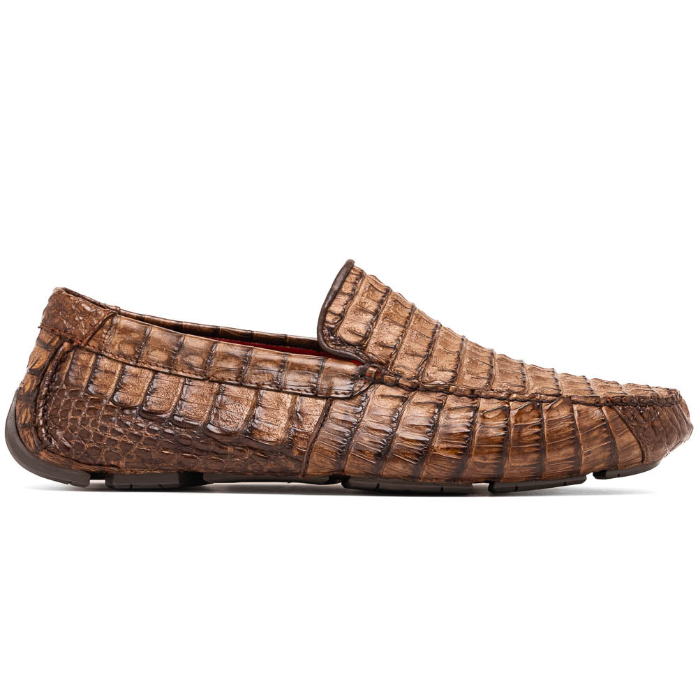 Men's genuine Crocodile caiman slip-on driving loafer Shoes Remo Washed Brown