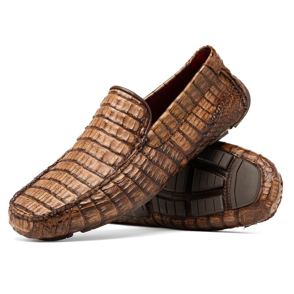 Men's genuine Crocodile caiman slip-on driving loafer Shoes Remo Washed Brown