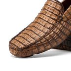 Men's genuine Crocodile caiman slip-on driving loafer Shoes Remo Washed Brown