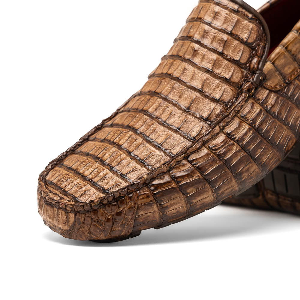 Men's genuine Crocodile caiman slip-on driving loafer Shoes Remo Washed Brown