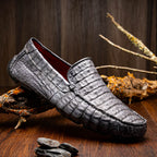 Remo Genuine Caiman Slip On Driving Loafers Gray
