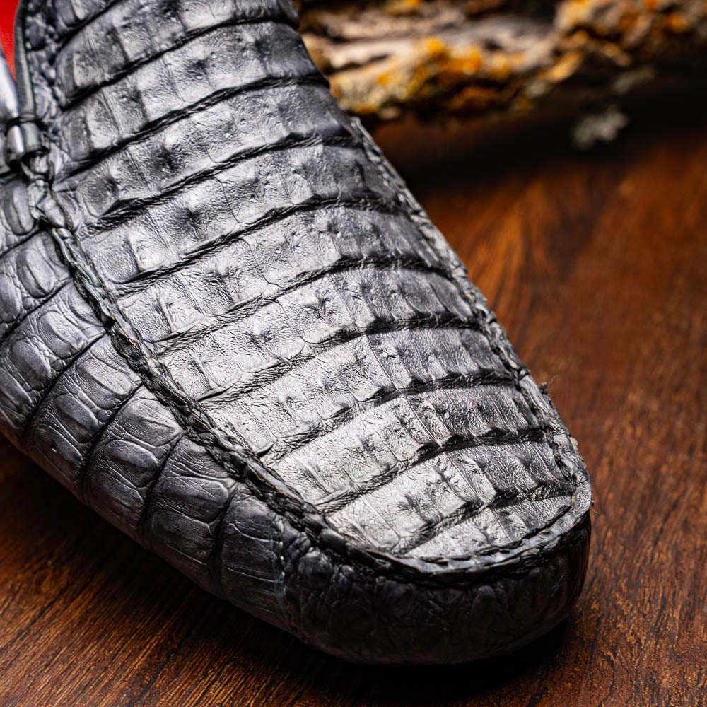 Remo Genuine Caiman Slip On Driving Loafers Gray