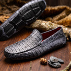 Remo Genuine Caiman Slip On Driving Loafers Gray