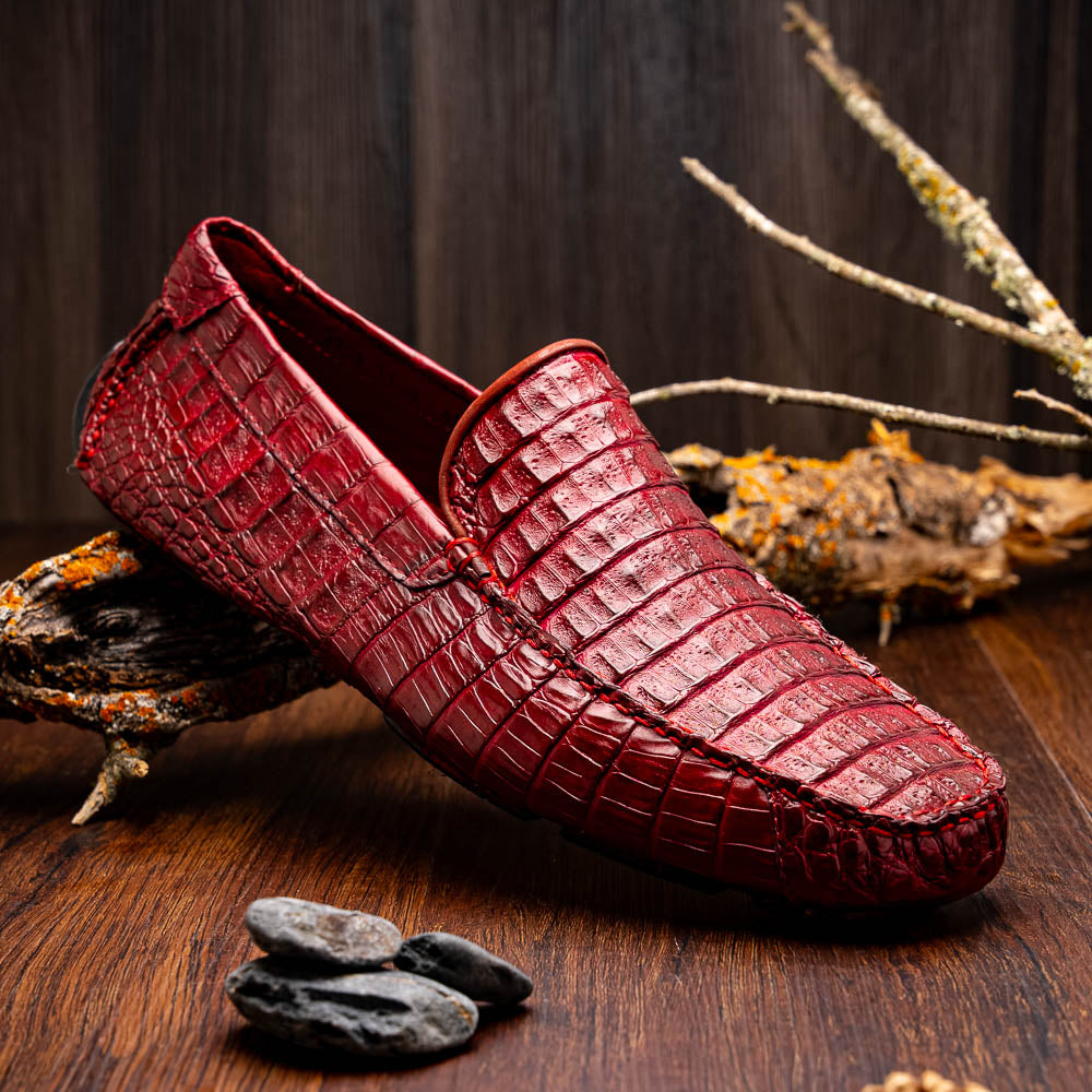Remo Genuine Caiman Slip On Driving Loafers Wine