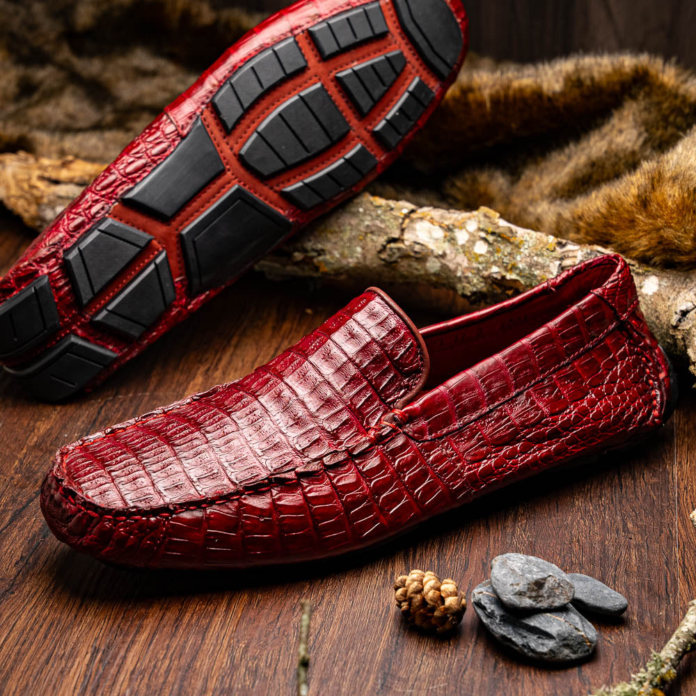 Remo Genuine Caiman Slip On Driving Loafers Wine
