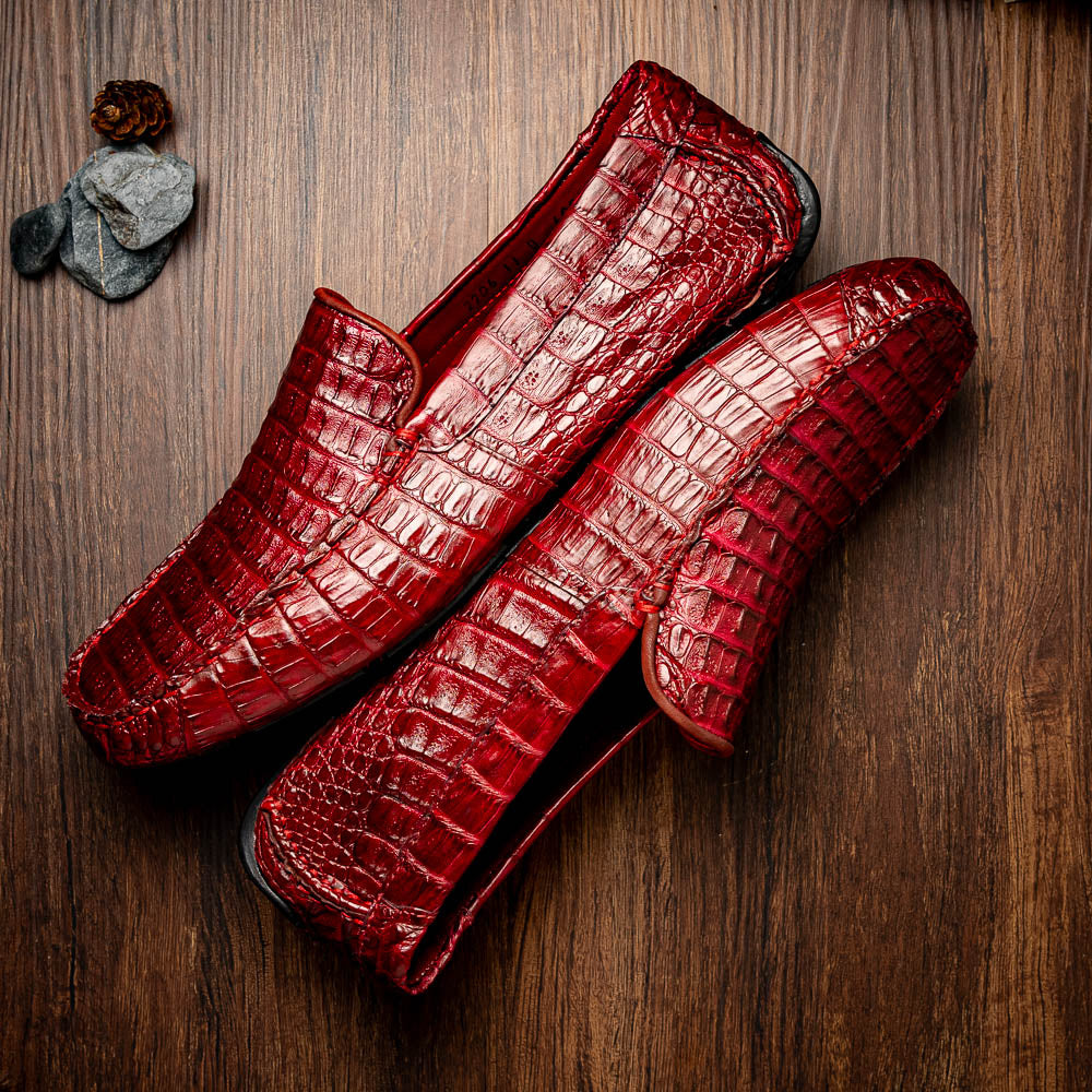 Remo Genuine Caiman Slip On Driving Loafers Wine