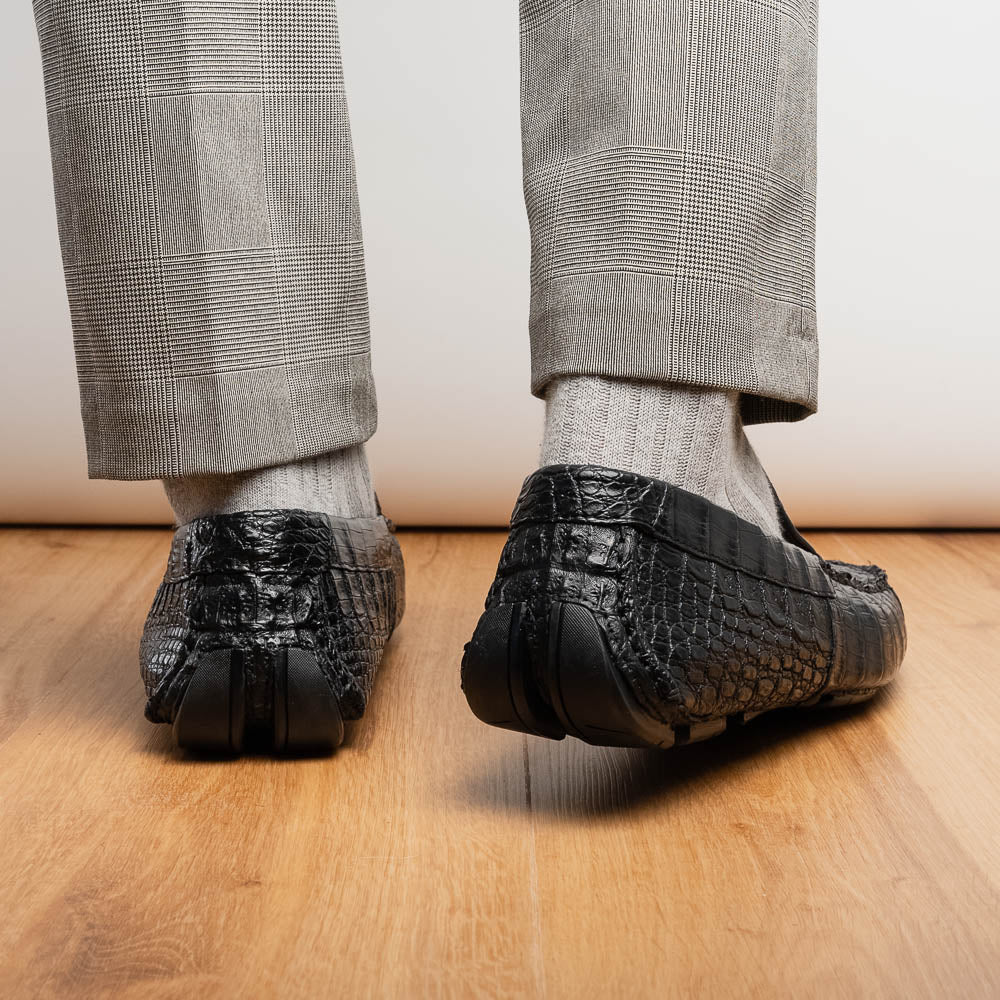 Remo Genuine Caiman Slip On Driving Loafers  Black