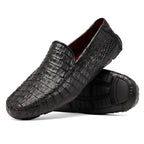 Remo Genuine Caiman Slip On Driving Loafers  Black