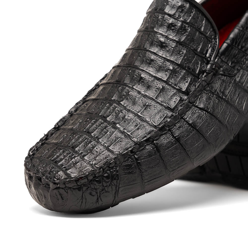 Remo Genuine Caiman Slip On Driving Loafers  Black