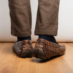 Men's genuine Crocodile caiman slip-on driving loafer Shoes Remo Washed Brown
