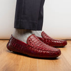 Remo Genuine Caiman Slip On Driving Loafers Wine