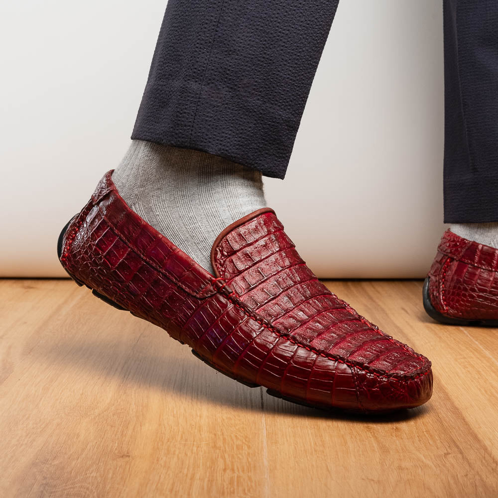 Remo Genuine Caiman Slip On Driving Loafers Wine