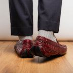 Remo Genuine Caiman Slip On Driving Loafers Wine