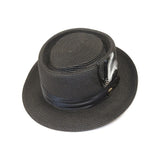 Men's RAFAELE Braid Straw Style Pork Pie Hat Telescope Crown RF-400 Black