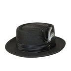 Men's Bruno Capelo RAFAELE Braid Straw Pork Pie Hat Telescope Crown RF-400 Black