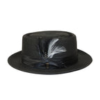 Men's Bruno Capelo RAFAELE Braid Straw Pork Pie Hat Telescope Crown RF-400 Black