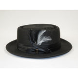 Men's RAFAELE Braid Straw Style Pork Pie Hat Telescope Crown RF-400 Black