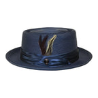 Men's Bruno Capelo RAFAELE Braid Straw Pork Pie Hat Telescope Crown RF-402 Navy