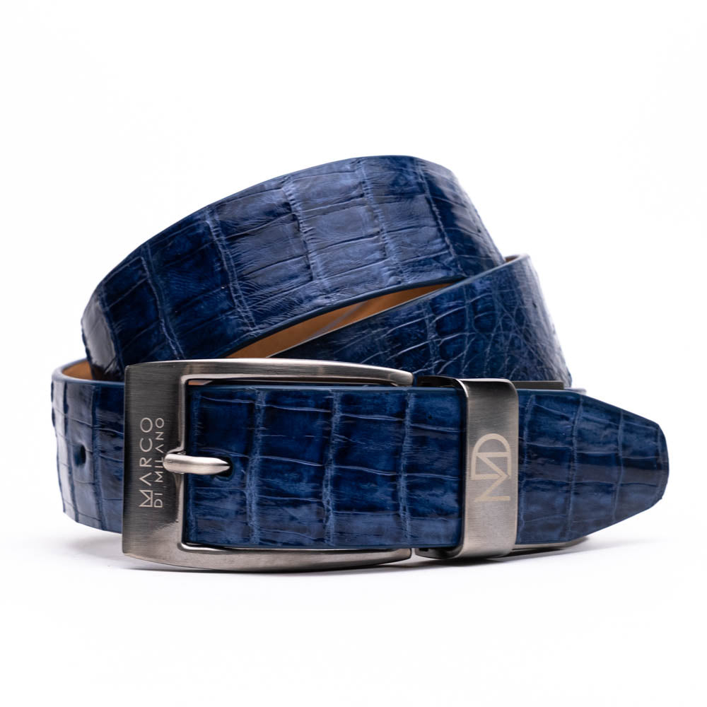 Riccardo Genuine Exotic Caiman Belly Belt Blue Jeans