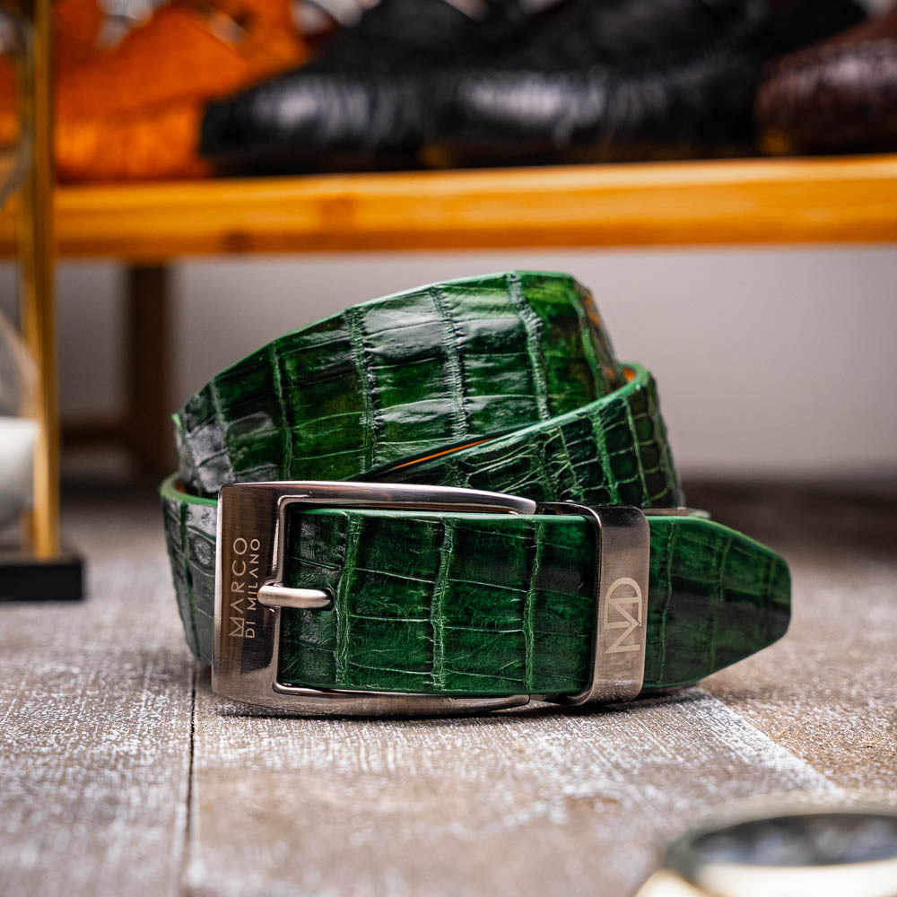 Marco Di Milano genuine exotic caiman fuscus-belly belt Riccardo Forest Green
