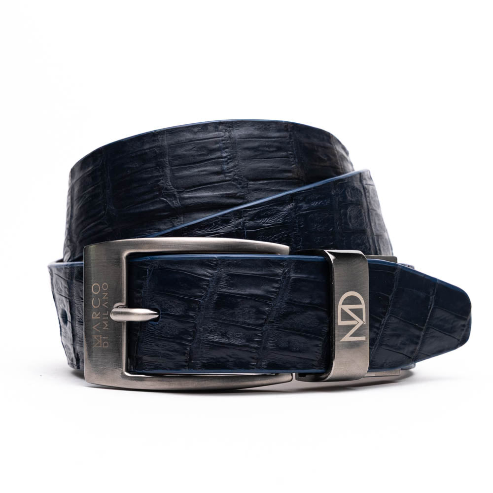 Riccardo Genuine Exotic Caiman Fuscus-belly Belt Navy