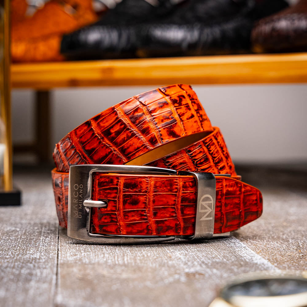 Riccardo Genuine Exotic Caiman Fuscus-belly Belt Rustic Cognac