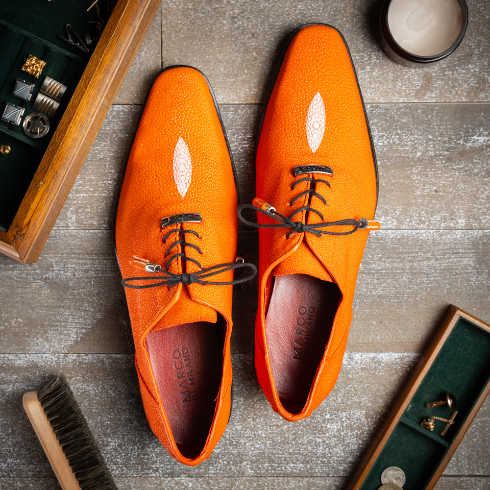 Genuine Stingray Exotic Lace-Up Shoes Rimini Orange