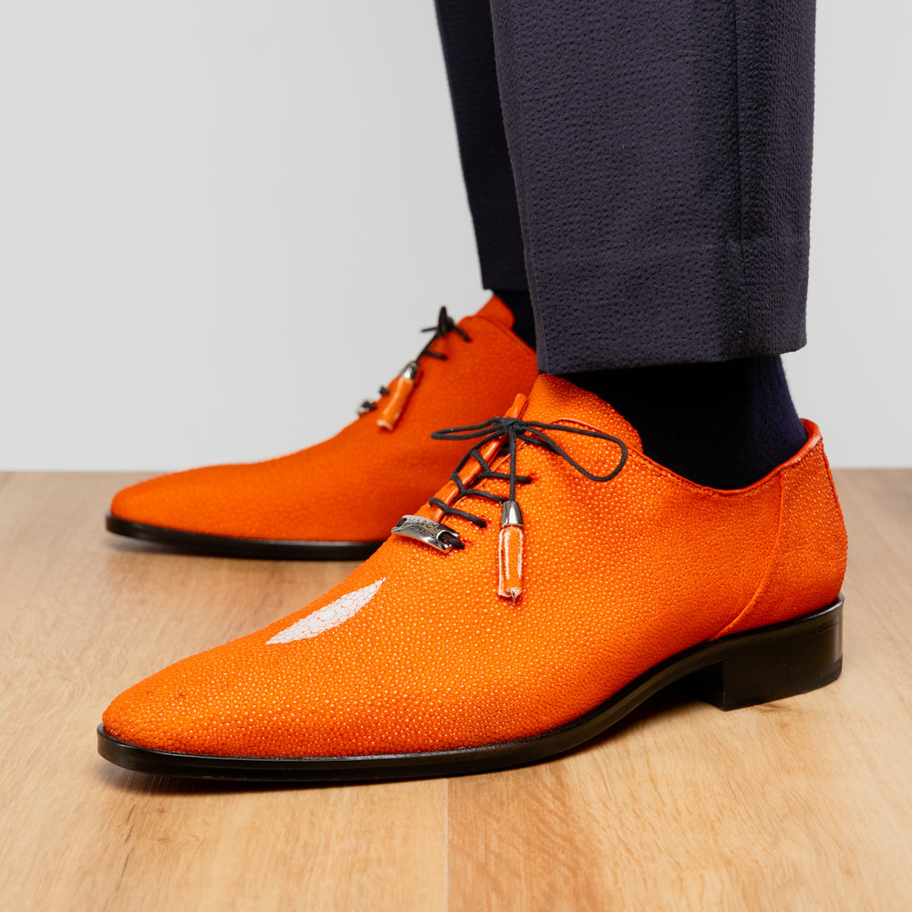 Genuine Stingray Exotic Lace-Up Shoes Rimini Orange