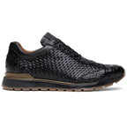 calfskin and genuine caiman crocodile fashion sneaker Roma Black