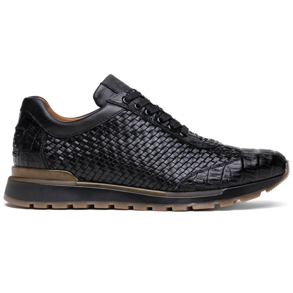 calfskin and genuine caiman crocodile fashion sneaker Roma Black